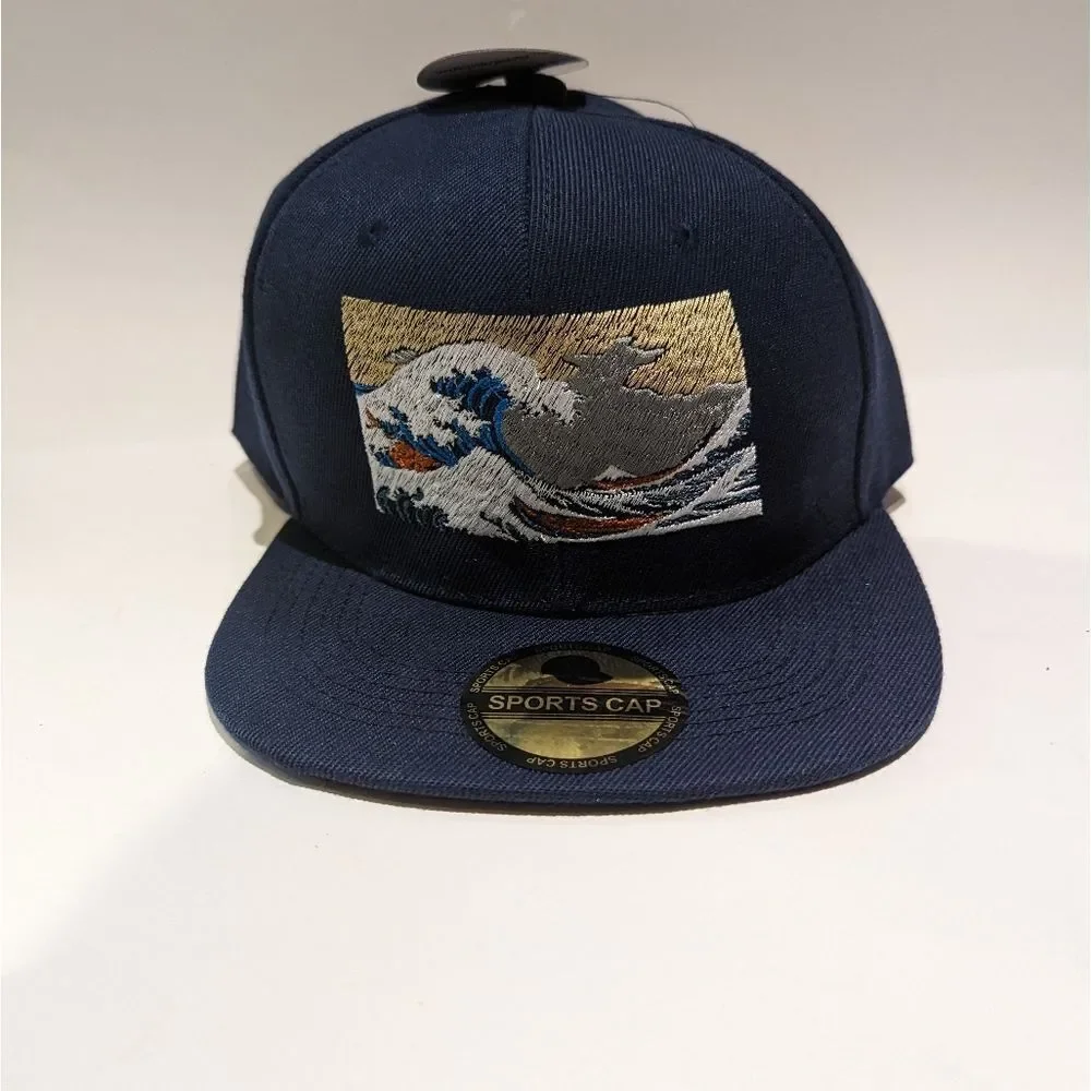 Iconic Japanese Art Embroidered Snapback Hat: Art & Fashion Enthusiast Ocean
